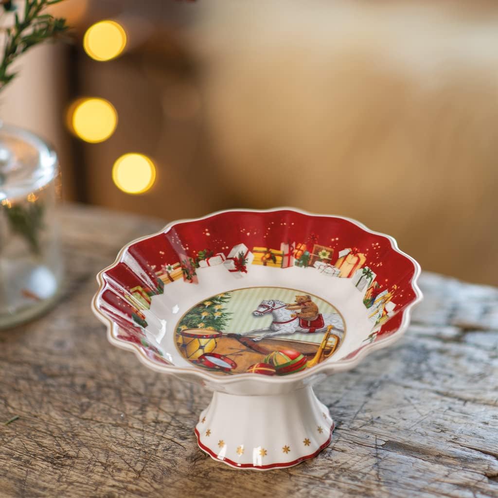 Villeroy & Boch Toy's Fantasy Christmas Footed Pastry Bowl, Premium Porcelain, Colorful Festive Design