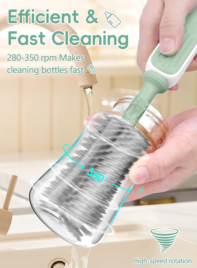Electric Bottle Brush Cleaner, Baby Bottle Brush Travel Set, 360° Efficient Cleaning, Durable 2000 mAh Battery, Travel Bottle Brush Set with Drainage Rack and Storage Box, Baby Travel Essential