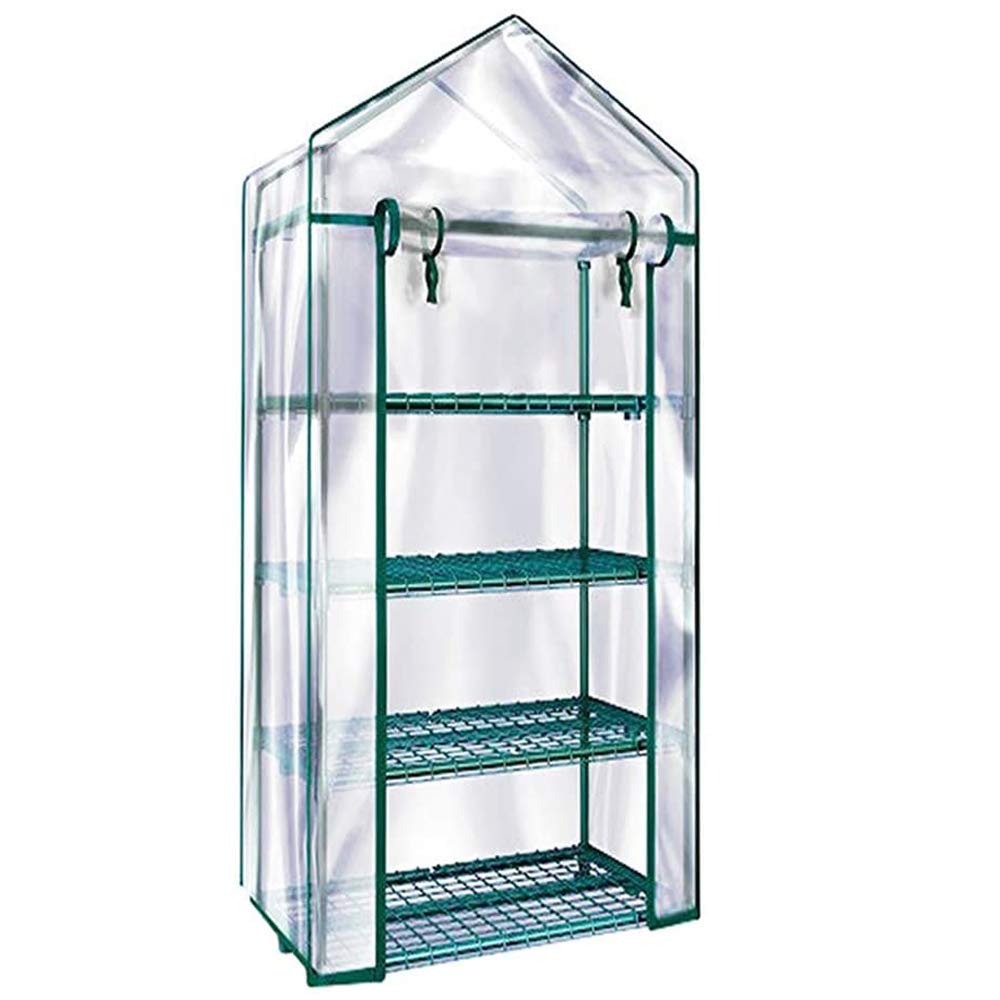Solution4Patio 4-Tier Garden Mini Greenhouse Indoor/Outdoor Small Greenhouse Plant Shelves with Transparent PVC Thick Cover, Heavy Duty Frame, Double Zipper, 27 in. W x 19 in. D x 63 in. H