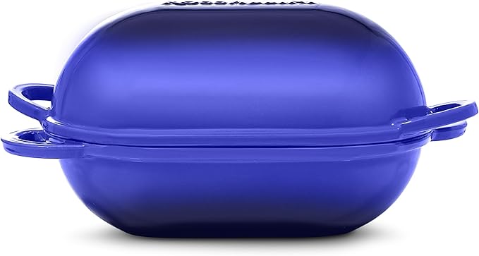 Signature Enameled Cast Iron Sourdough Bread Oven | Non-Stick with Tight Fitting Lid for Perfect Baking and Bread Making | 2QT Oval Oven With Lid [Indigo Blue]