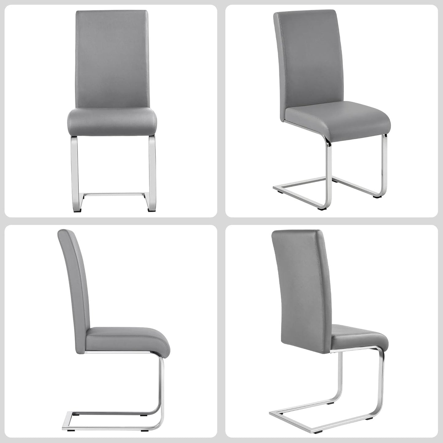 Yaheetech Dining Chairs Set of 6 Modern Faux Leather Upholstered Dining Room Chairs with High Back and Metal Chrome Legs for Kitchen/Living Room/Restaurant, Light Gray