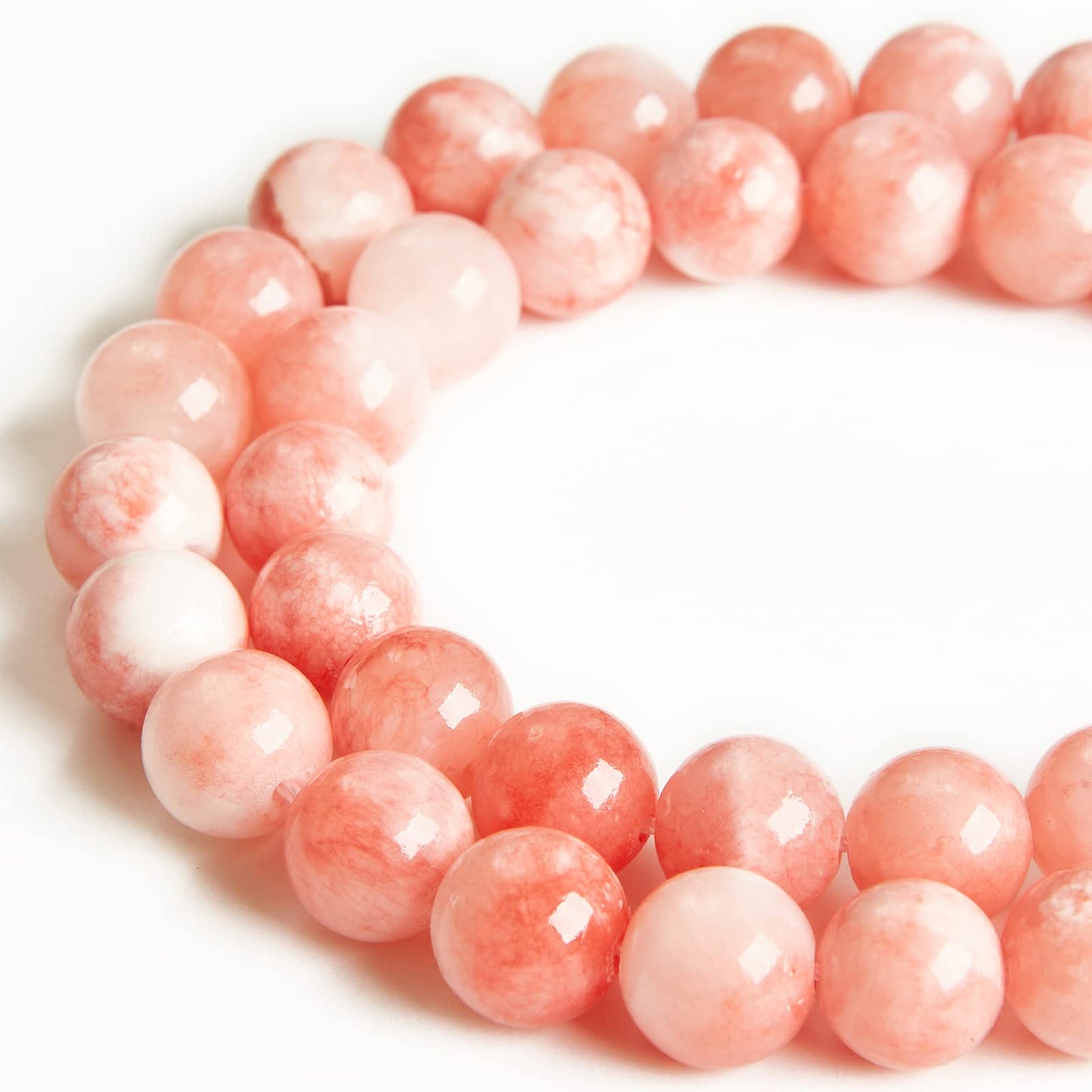 35pcs 10mm Pink White Jade Beads Natural Gemstone Beads Round Loose Beads for Jewelry Making