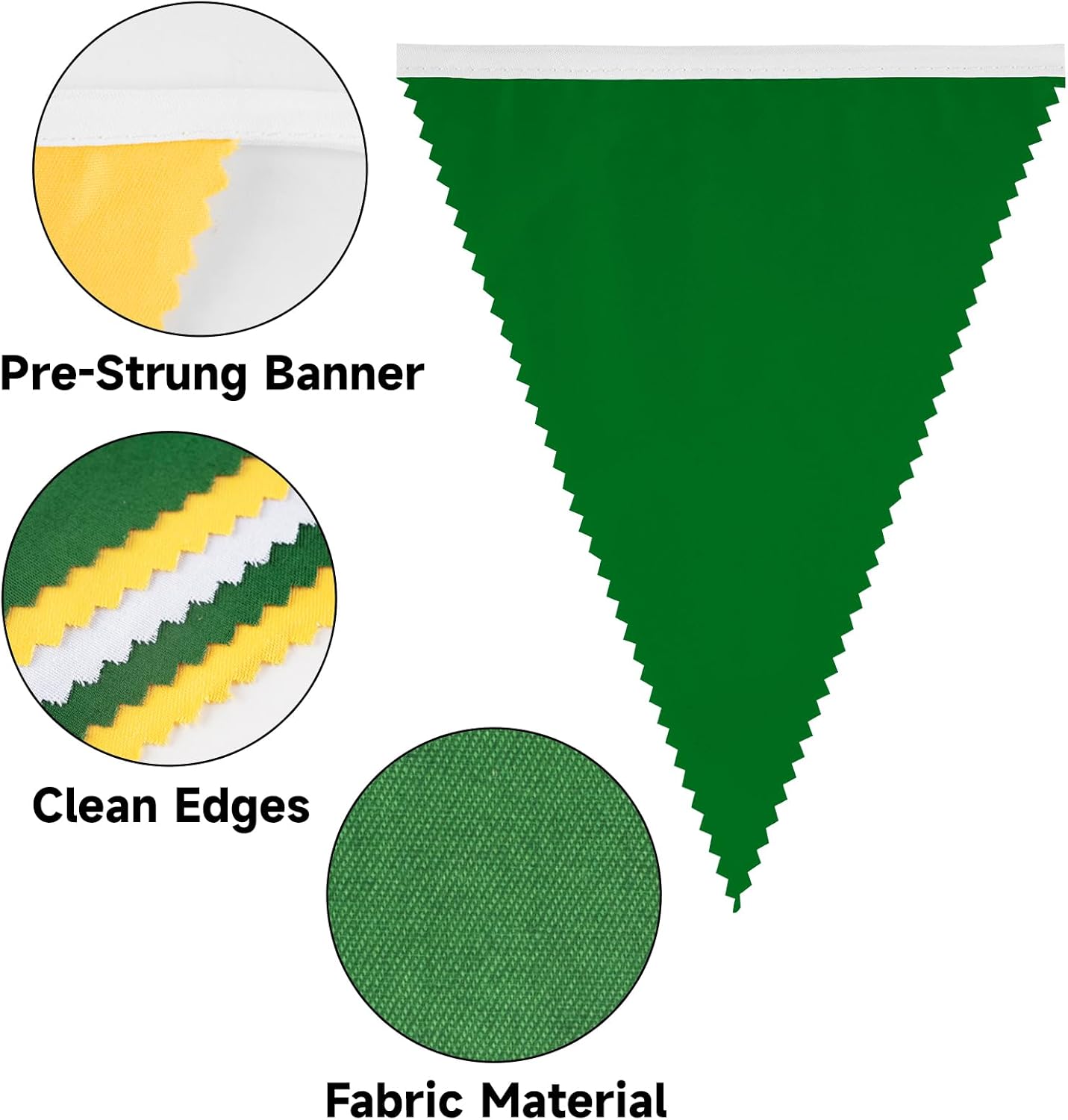 jijAcraft 39Ft Yellow Green White Banner, Golf Party Decor Triangle Flag, Tea Party Fabric Bunting Garland, Partys Decor Pennant Hanging Banner for Spring Summer, Birthday, Wedding