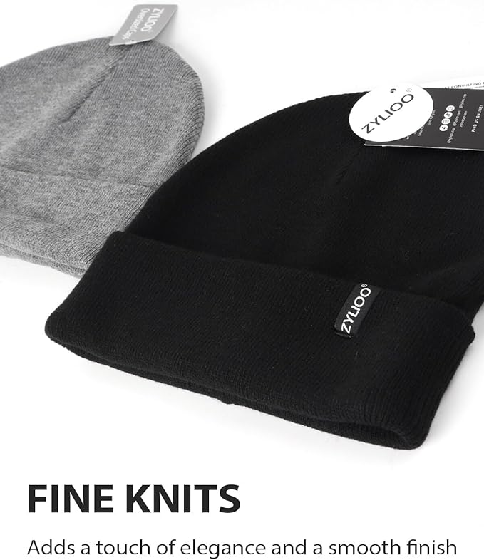 Zylioo Oversize Beanie Hats, XXL Big Size Ribbed Knit Cuffed Winter Hat for Cold Weather, Warm Skull Watch Cap
