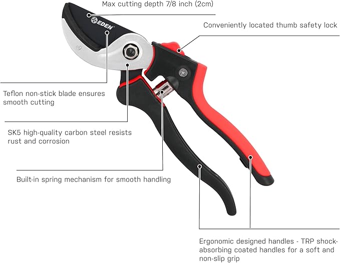 Eden 39000 Heavy Duty Adjustable Anvil Pruning Shears for Gardening, Hand Pruners, Stem Cutter, Branch Trimmer, Garden Clippers