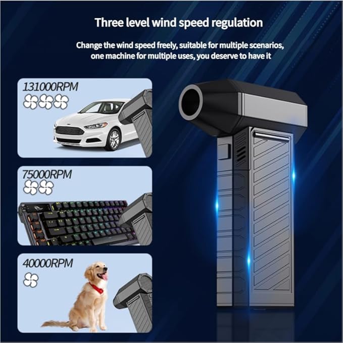 Compressed Air Duster-180000RPM Air Blower Rechargeabler, Handheld Snow Blower Cordless with Quick Charge, 3 Adjustable Speeds, 2 LED Lights, 7500mAh Battery for Computer Camera Home Outside