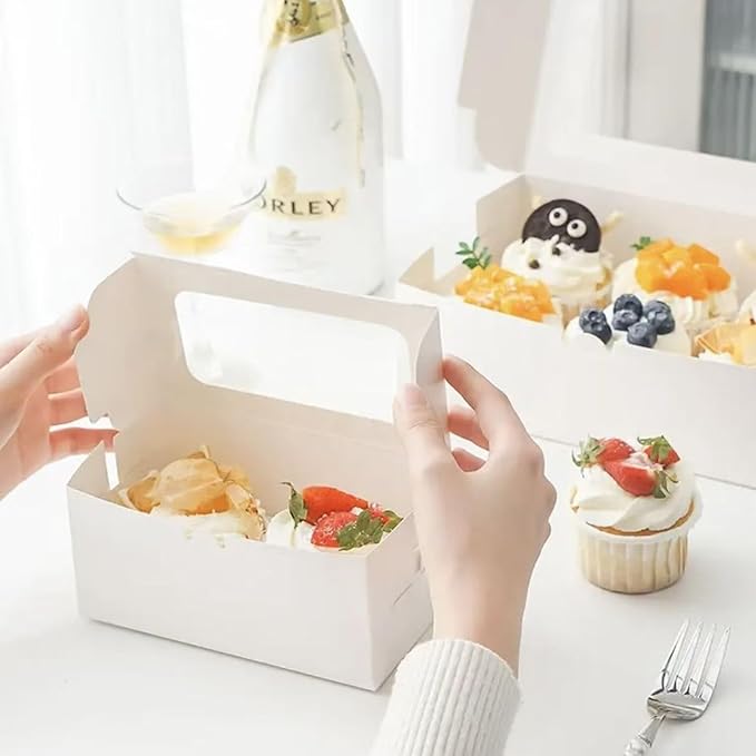 Cupcake Boxes 6 Count, Disposable Cupcake Containers, Food Grade Carrier with Window and Inserts for Cupcakes Muffins Cookies Pastries Donuts (White, 30 Pack)