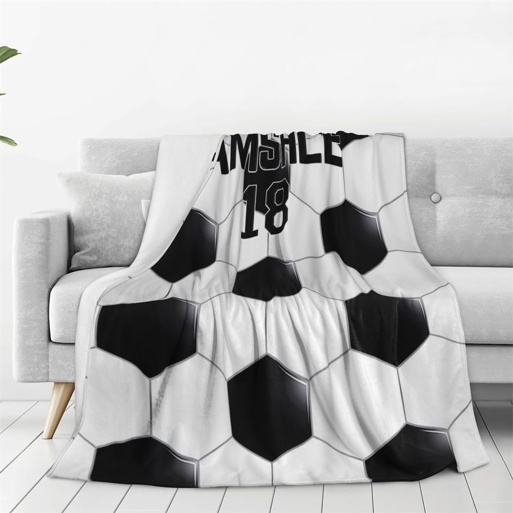 Football Prints Sofa Bedding Travel Throw-Blanket Custom Soccer Enthusiasts Throw-Blanket Gifts with Name Personalized Football Themed Blankets Customized Home Decor Sport Themed Bed Blanket