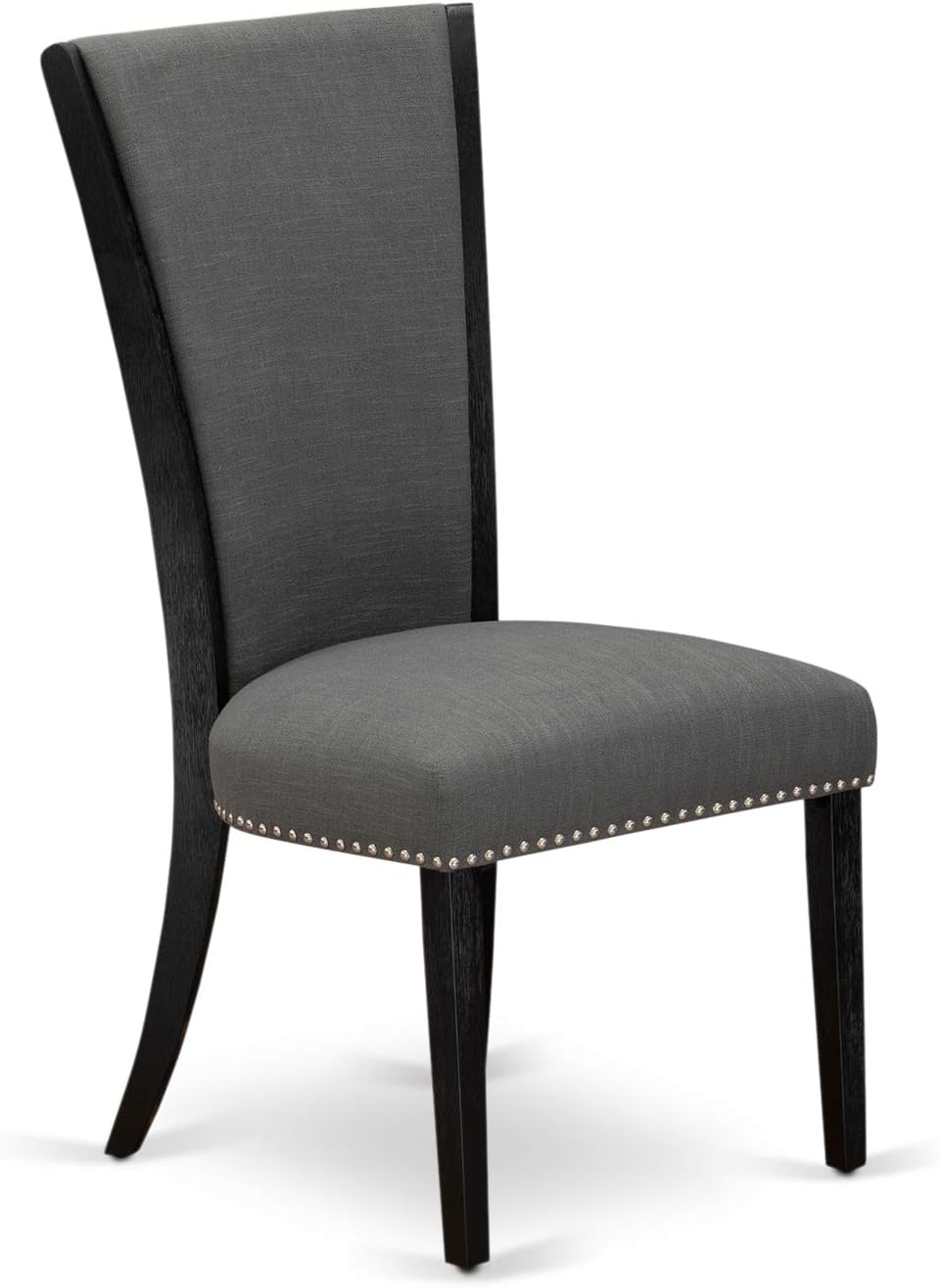 East West Furniture VEP6T50 Verona Parson Dining Chairs - Nailhead Trim Dark Gotham Linen Fabric Padded Chairs, Set of 2, Wirebrushed Black