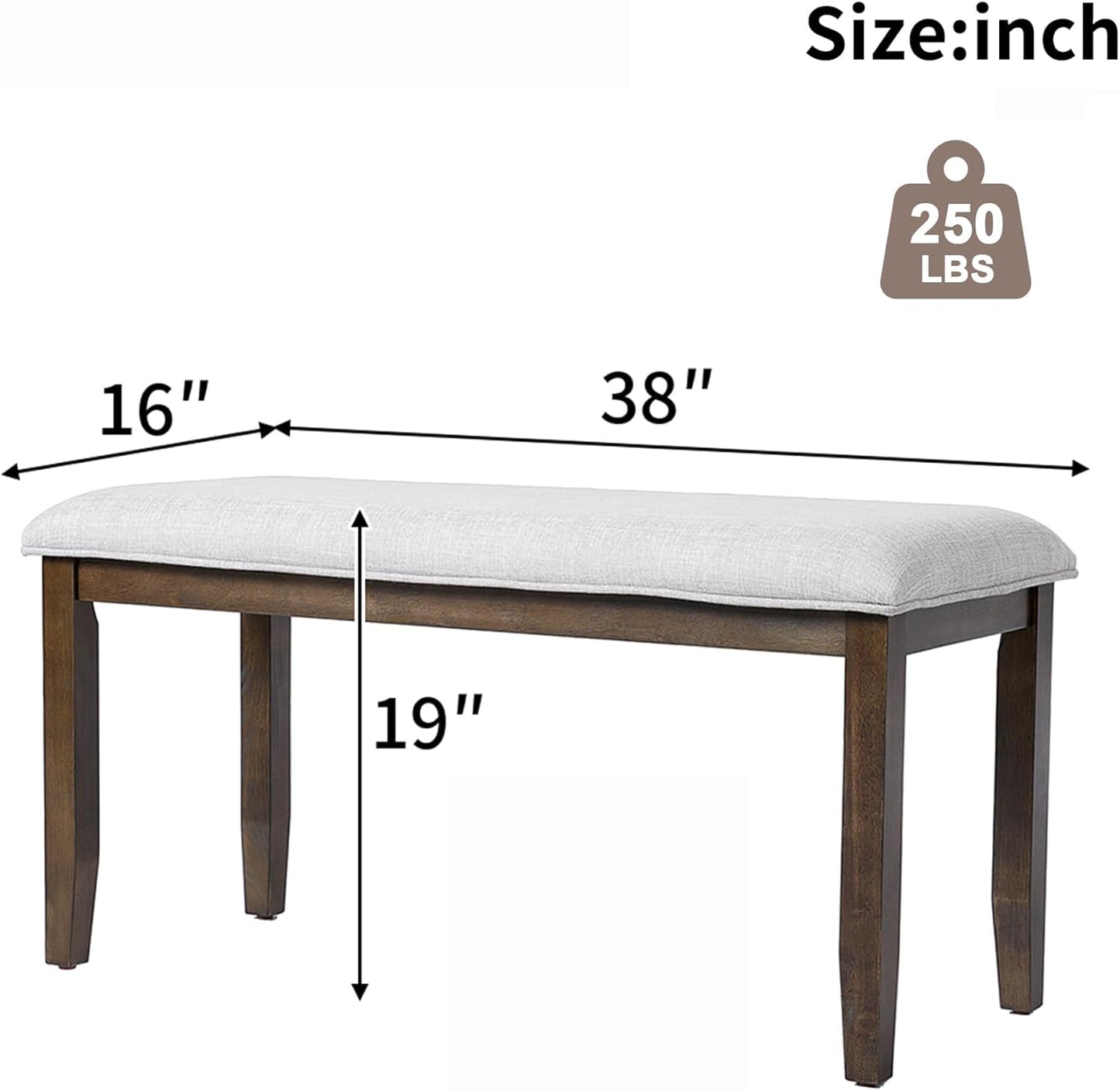 Merax Upholstered Dining Bench, with Padded Seat and Solid Wood Leg for Kitchen Bedroom, Living Room, Indoor, Entryway, Hallway, End of Bed, Brown+Beige