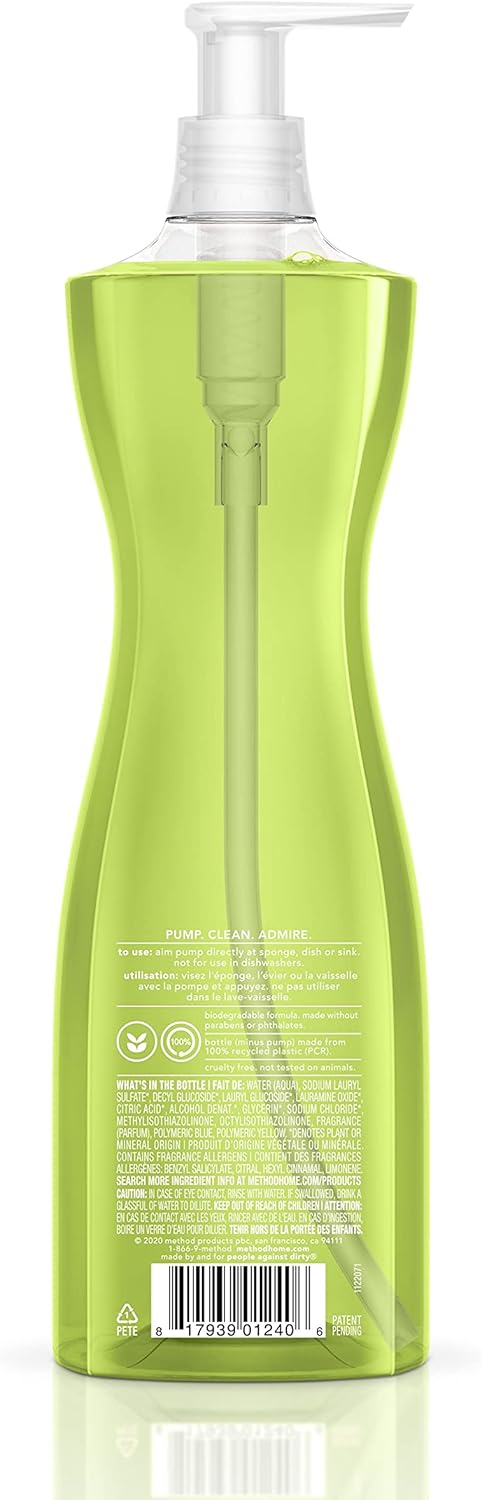 Method Gel Dish Soap, Lime + Sea Salt, Biodegradable Formula, Tough on Grease, 18 Fl Oz (Pack of 6)