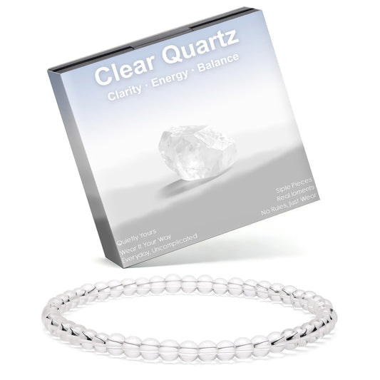 Risyfjew 4MM Handmade Clear Quartz Natural Gemstone Stretch Elastic Bracelet,PE Film Anti-oxidation Packaging Natural Stone Crystal Healing Power Energy Gifts for Adult
