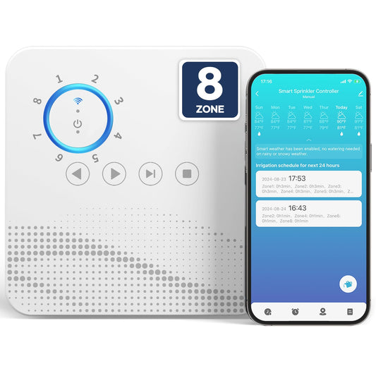 tolviviov Smart Sprinkler Controller, 8-Zone Indoor WiFi Irrigation Controller, App Enabled, Simple Automated Watering Scheduling, Local Weather Intelligence, Rain, Freeze Skip