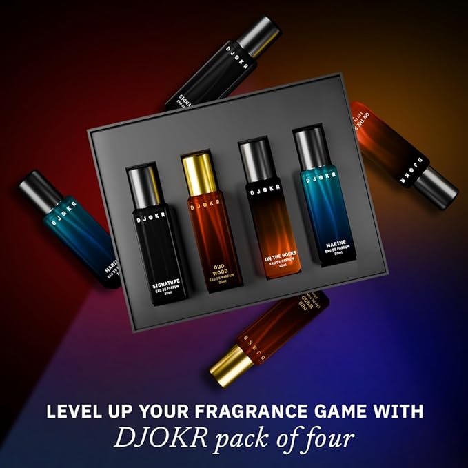 Perfume For Men Gift Set Pack of 4x20 ML | Eau De Parfum | Premium Luxury Long Lasting Fragrance Spray | Signature, Wicked, Oud Wood, Marine (4x20 ml)
