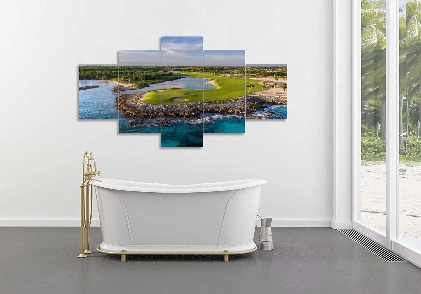 chenchenArt Punta Espada Golf Club Wall Art for Living Room Bedroom Bathroom Home Decorations Golf Course Pictures Posters Canvas Prints Modern Artwork Framed Ready to Hang(50''W x 24''H)