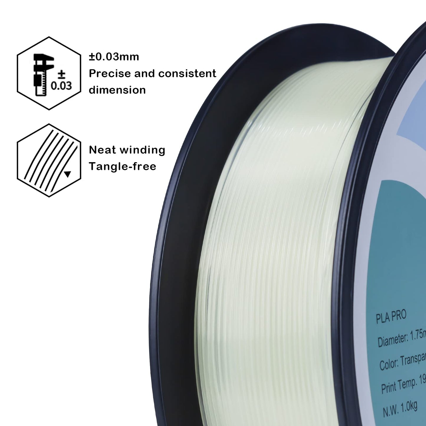 Ziro 3D Printer Filament, Transparent Pla Filament 1.75Mm, Pla Pro Translucent 1.75 1Kg(2.2Lbs) Spool, Dimensional Accuracy +/-