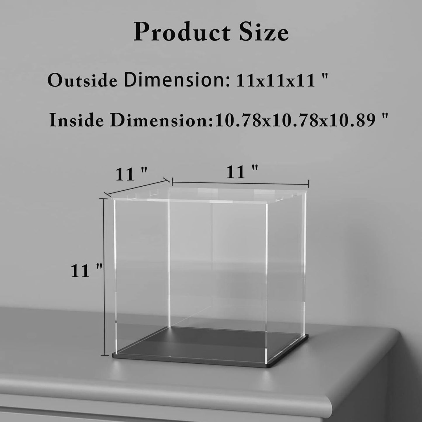 Display Case with Black Velvet Base, Simple Self-Assembly Clear Acrylic Display Box with Lid, 11 Inch Cube Countertop Box for Collectibles, Home Organization (11x11x11 inch)