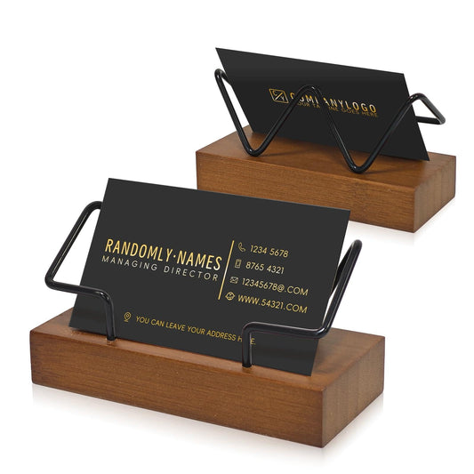 Bershaker 2 Pack Wood Business Card Holder for Desk, Wooden Business Name Card Display Stand Postcard Holder for Office Home Desktop,Desk Accessory Business Name Card Organizer(Walnut Color, Black)