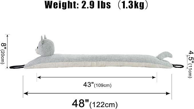 Marwood Under Door Draft Stopper Decorative Wind Stopper 48 inch for Door & Window, Weighted Animal Air Draft Stopper Snake Noise Blocker for Bottom of Door with Hanging Loops - Grey Cat