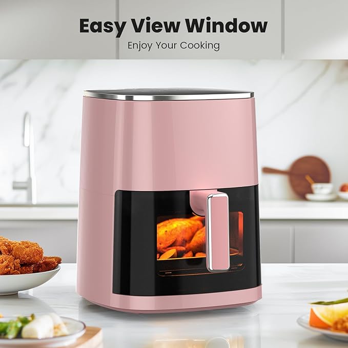Sweetcrispy 6QT Air Fryer with Window, Square Airfryer Oven 12-in-1 for Family, 400°F Rapid Air Crispy Technology, Roast Bake Dehydrate, Nonstick & Easy-Clean Basket