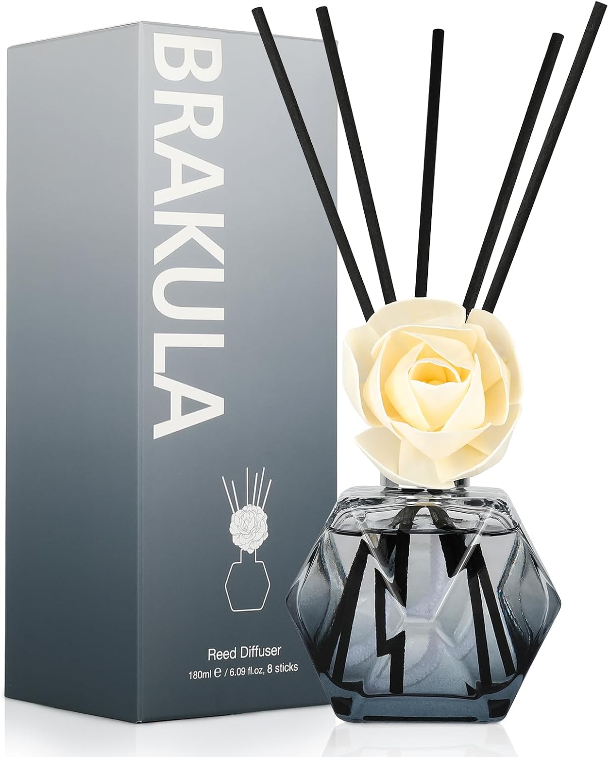 Brakula Reed Diffuser Set, 6.09 fl oz (180 ml)-Eucalyptus & Wild Mint with 8 Reed Sticks, Home Fragrance Reed Diffuser for Bathroom Shelf Decor