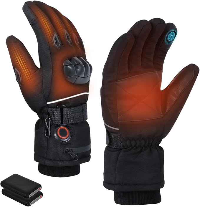 Heated Gloves for Men and Women, Full Hand Heating with Touchscreen, Dual Waterproof Warmer with 7.4V 3000mAh Battery, Electric Gloves for Winter Work Hunting Camping and Skiing