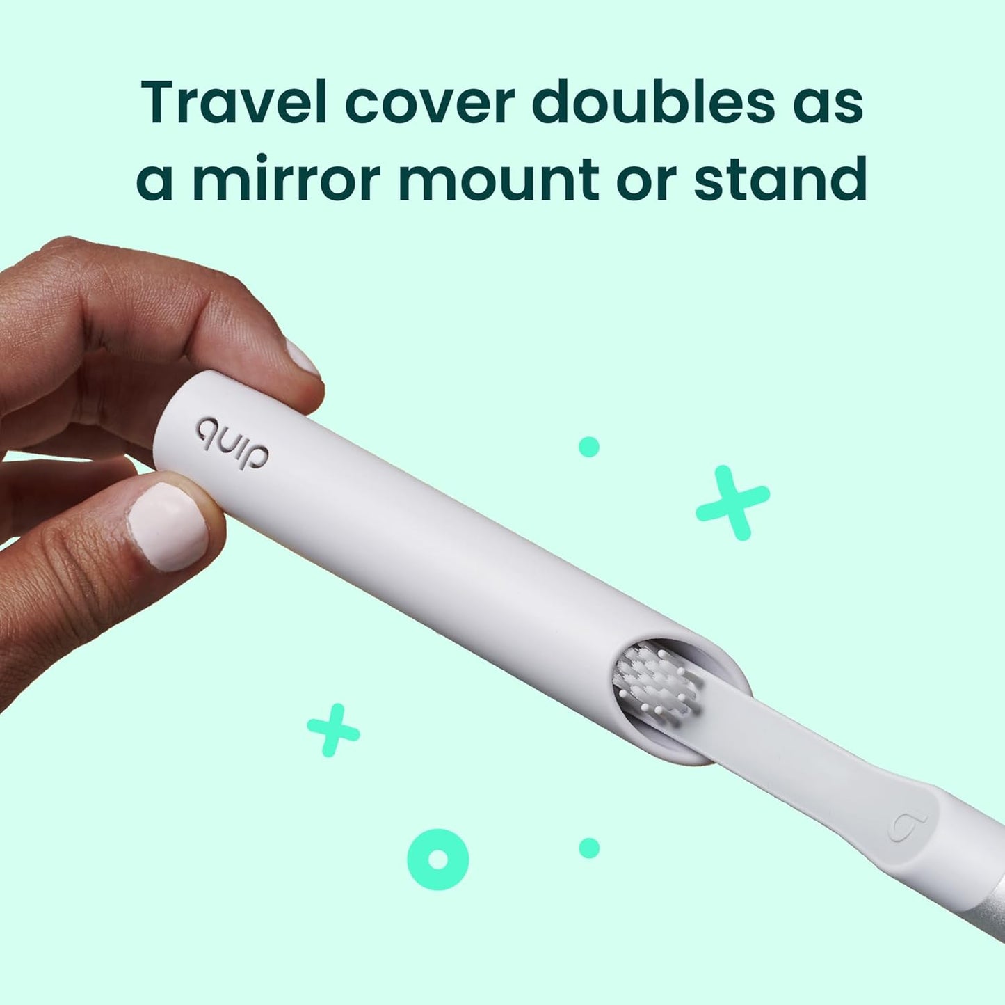 Quip Sonic Toothbrush for Adults with Timer - Includes Extra Brush Head and Travel Cover Mount - Electric, Soft Bristle Refill Head, Metal Handle, 3 Month Battery Life - Travel Toothbrush - Slate