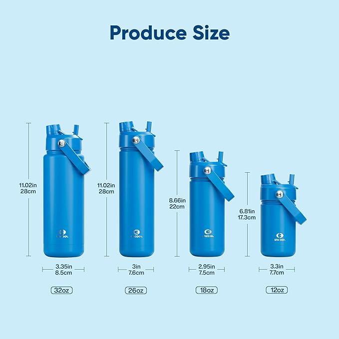 ENCOOL Insulated Water Bottle with Straw Stainless Steel Water Bottle, Leak-Proof, BPA-Free, Double Wall Vacuum Keeps Cold for 24 Hours for Sports, Travel, School (26 oz, Celtic Blue)