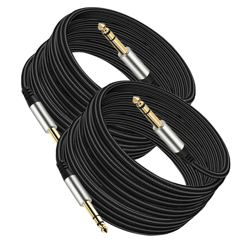 Yueyinpu Pack of 2 TRS Instrument Cable 1/4 Inch Straight 6.35mm Male Jack Nylon Braided Studio Cord (16 Feet-2 Pack)