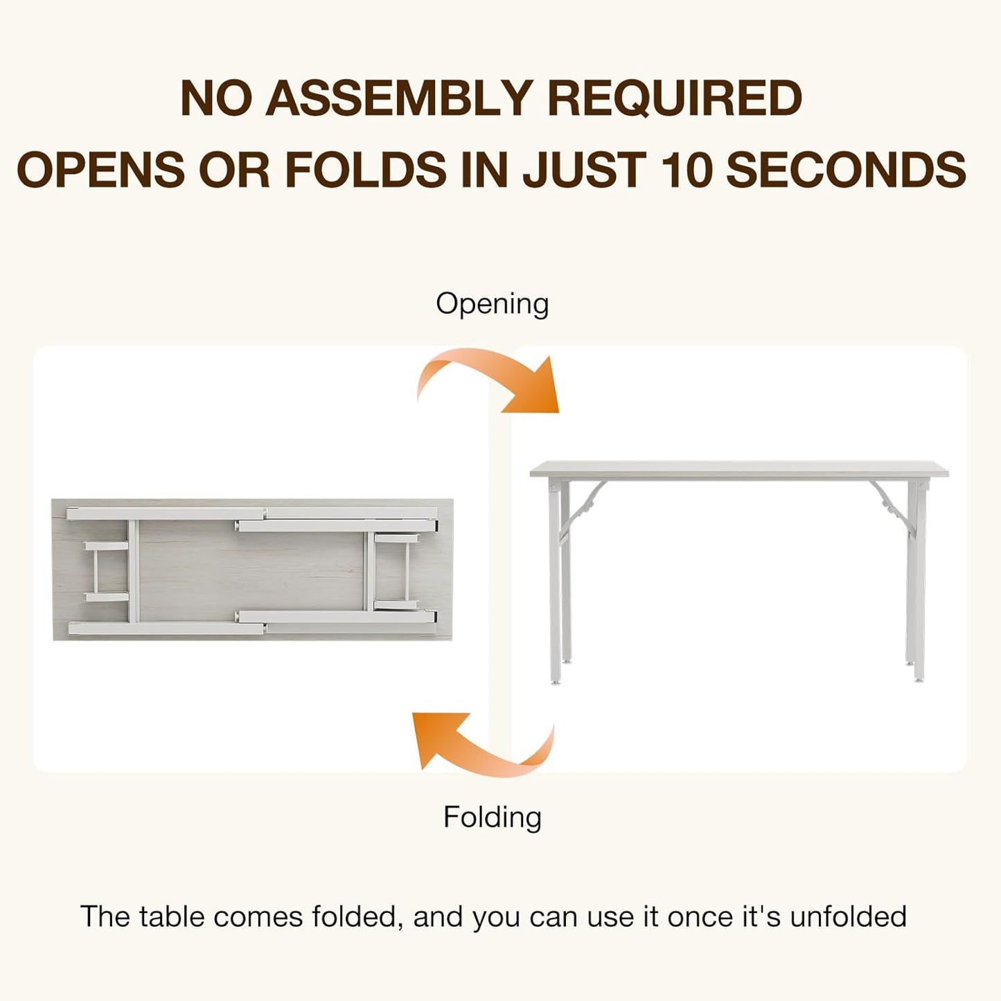 TEMI Long Computer Desk Folding Table - 55.1" Foldable Office Desk, No Assembly, Perfect Writing Table for Bedroom or Apartment, Portable Large Desk or Study Table with Compact Design, White Ash