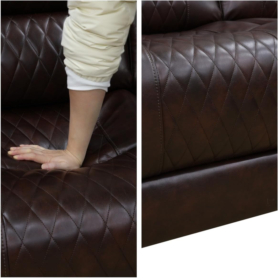 Recliner Chair, Leather Recliner Home Theater Seating, Electric Reclining Chair with USB Ports and Cup Holders, Breathing Chair with Hidden Arm Storage, Dark Brown