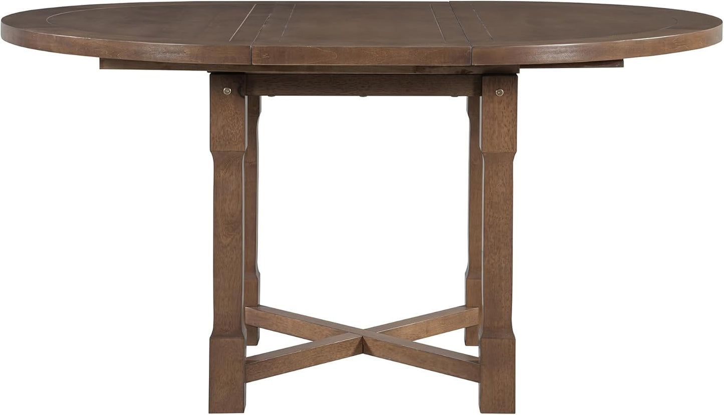 Merax 5-Piece Extendable Dining Table and 4 Upholstered Chairs, Round Oval Dining Table Set for 4, Wood MDF Kitchen Table Set with Removable Leaf for Dining Room, 42" to 58" (Brown)
