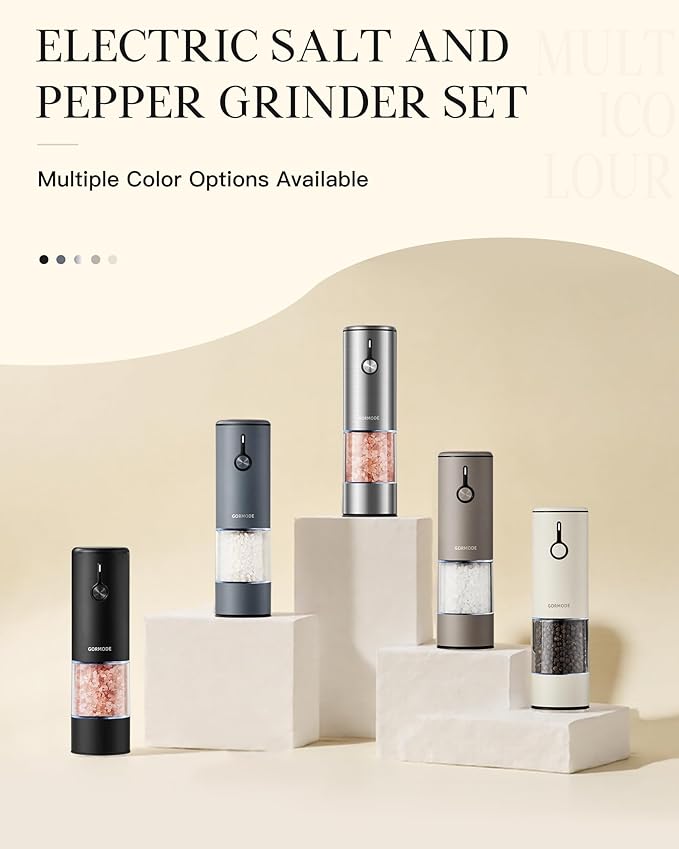 Stainless Steel Rechargeable Electric Salt and Pepper Grinder Set, USB Charging with Dust Cover, 6 Adjustable Grinding Modes + LED Light 2pack，Brown