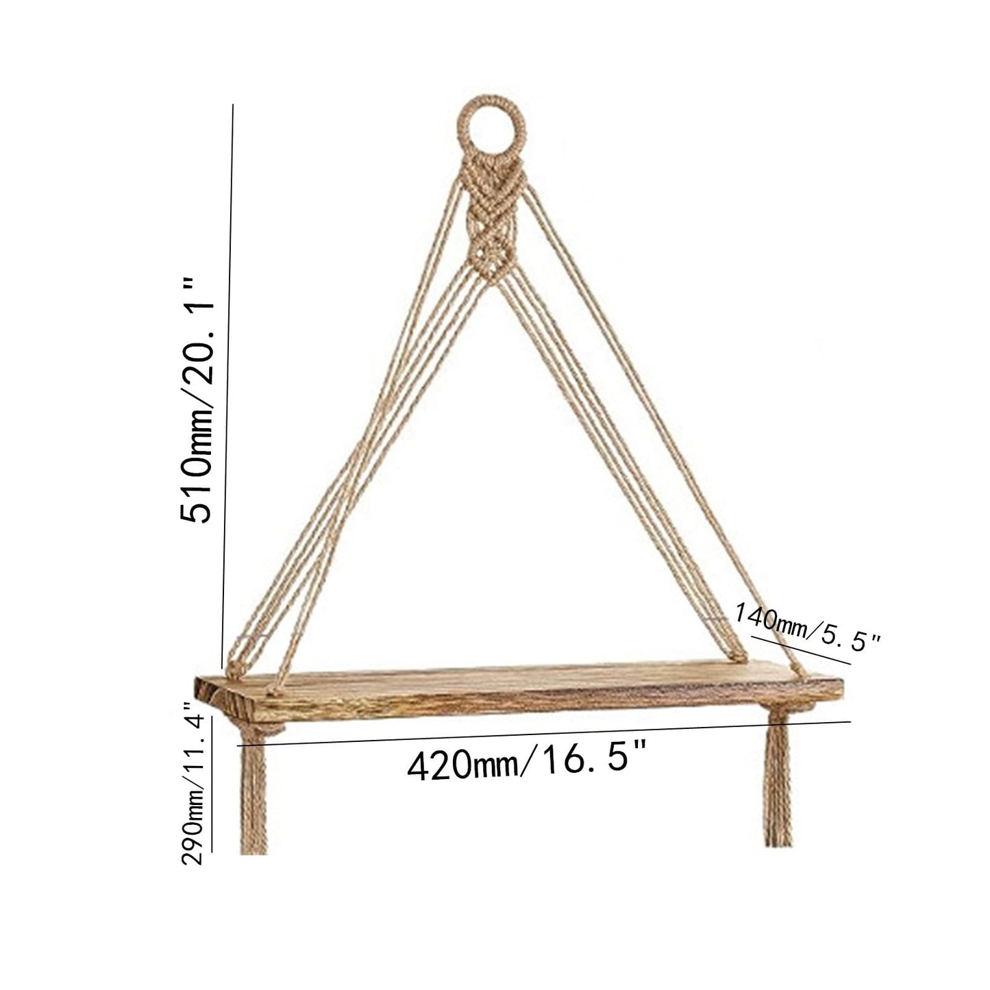 DD-life 2 Pcs Macrame Rope Triangle Shelf Wooden Wall Hanging Shelves Macrame Hanging Shelf Farmhouse Rustic Modern Plant Aesthetic for Room Nursery Bathroom Living Room College Dorm Room