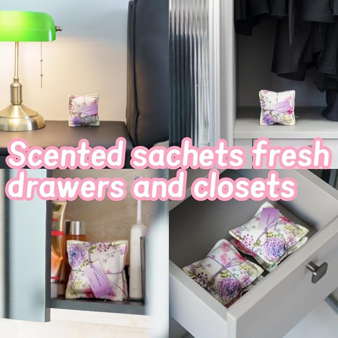 AUCUDA Christmas 4pcs Lavender Scented Sachet Bags for Drawers and Closets Decorations, Potpourri Packets for Women clothes storage, Winter Holiday Fragrance Pillow for Bedroom Indoor, Air Fresheners.