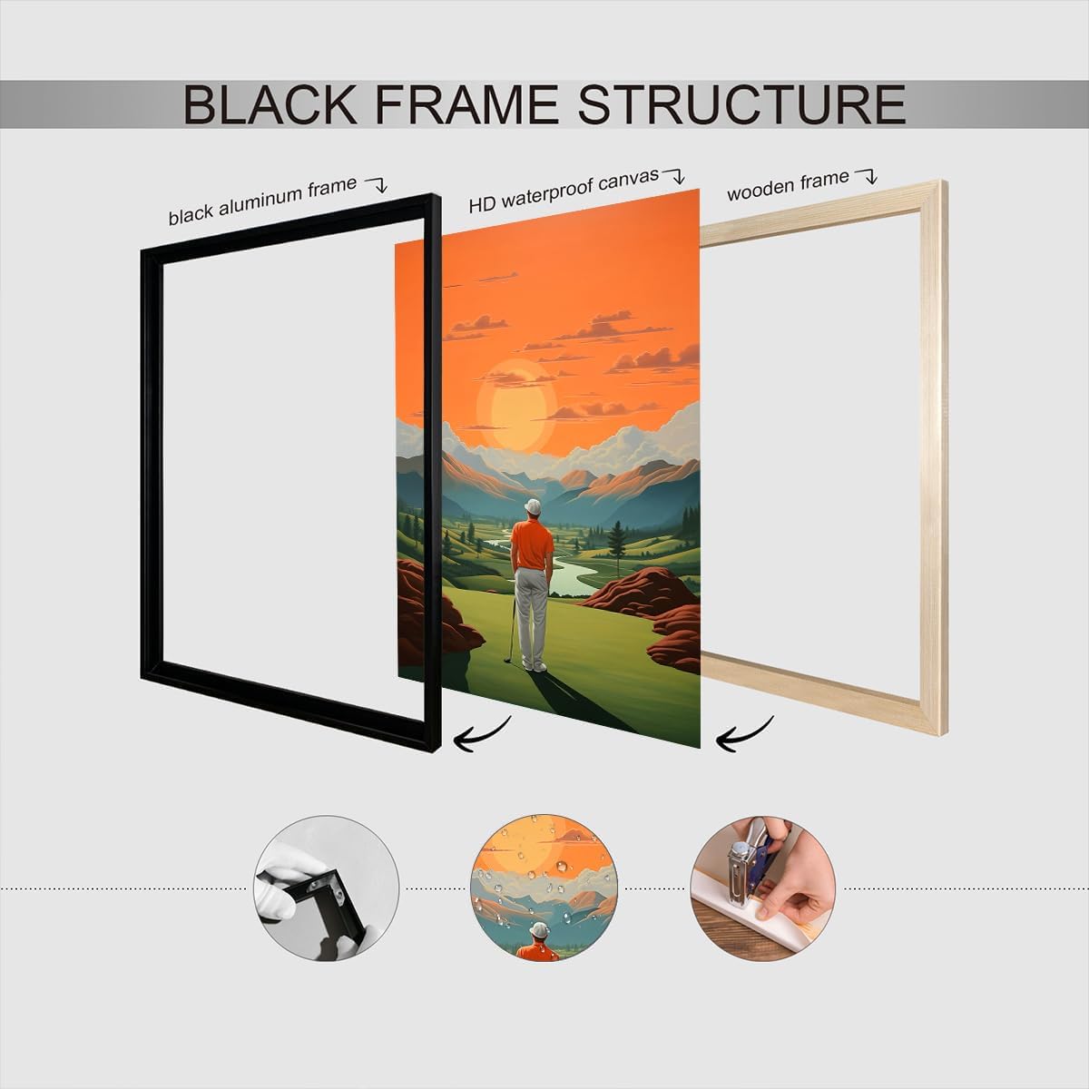 Trendy Golf Course Poster Golf Theme Canvas Wall Art Aesthetic Sunset Sports Landscape Pictures Prints Painting For Living Room Bedroom Office Wall Decor 24x36in Wframed