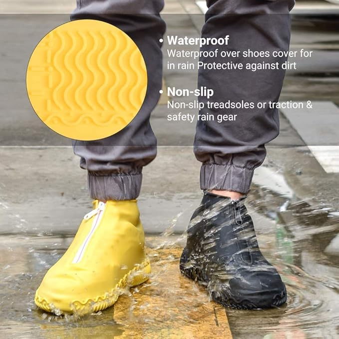 Waterproof Shoe Covers, Silicone Reusable Shoe Cover Non-slip Durable Zipper Elastic Rain Cover Protection for Men Women (M (Women 5-7, Men 5-6), Yellow)