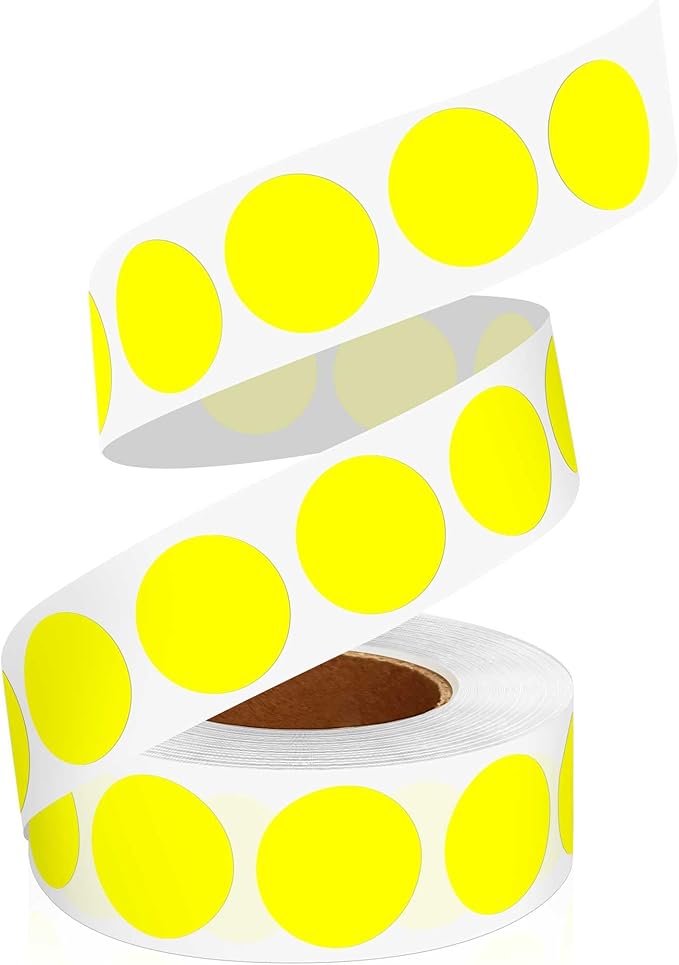 0.75 Inch Multi - Purpose Labels,1000 PCS 3/4" Yellow Dot for Classroom, Papers, Market, Price Tags, and Library Book Labels. Non - Printable Round Colored Stickers