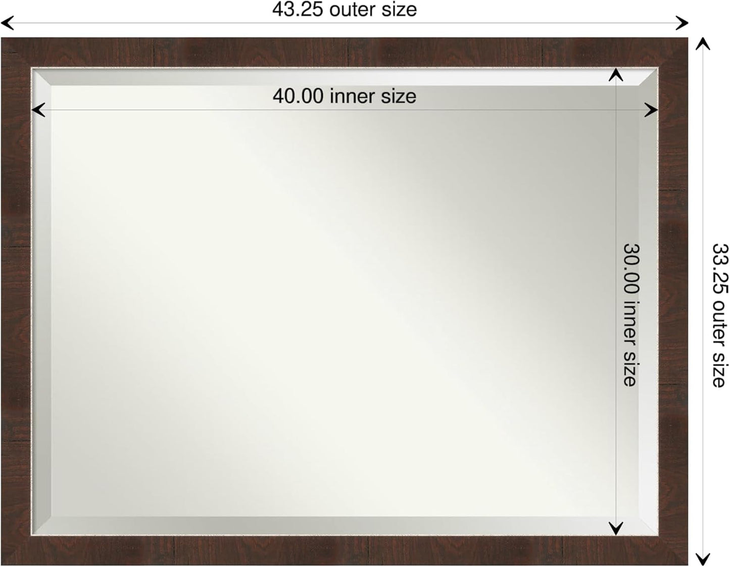 Amanti Art Brown Wall Mirror 33x43 Wildwood Brown Narrow Rectangle Bathroom Mirror for Wall Decor Living Room, X-Large Rustic Farmhouse Frame, Hangs Horizonally and Vertically, Bathroom Decor, Beveled