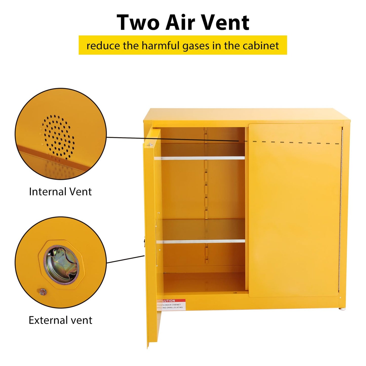 PeacefulHues 30 Gal Flammable Safety Cabinet, 2-Door Yellow Safety Storage Cabinet with Adjustable Shelves, Galvanized Steel Chemical Cabinet for Garage, Shop, Industrial Use