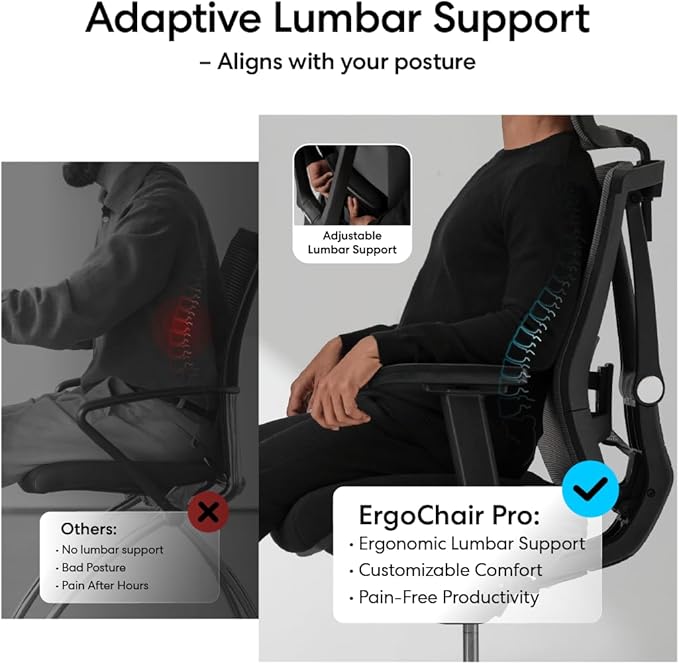 Autonomous ErgoChair Pro Ergonomic Office Chair Foam Black & White Adjustable Lumbar Support, Rolling Swivel - Home Office Desk Chairs with Wheels and Arms - Ergonomic Desk Chair Comfy for Gaming