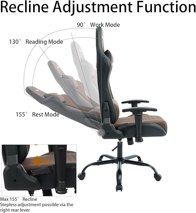 Video Game Chair Ergonomic Comfortable Gaming Office Chair Height-Adjustable with a 360° Swivel Base and Headrest(1002-Brown)