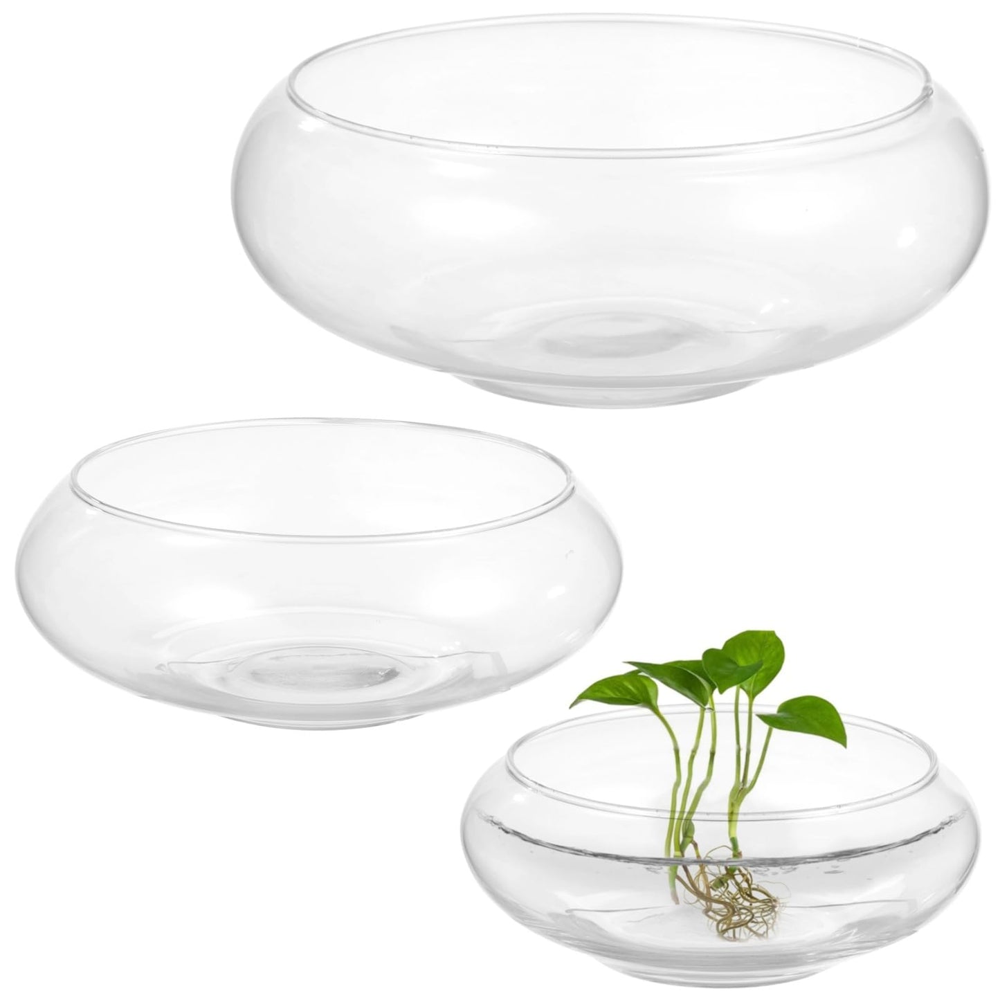 3 PCS Round Glass Vase Bowl, 6"/ 8"/10" Wide Mouth Round Glass Bowls, Succulent Planters, Fish Tank, Bubble Vases, Floral Decor Centerpieces, Flower Pots for Home Decoration (3PCS)