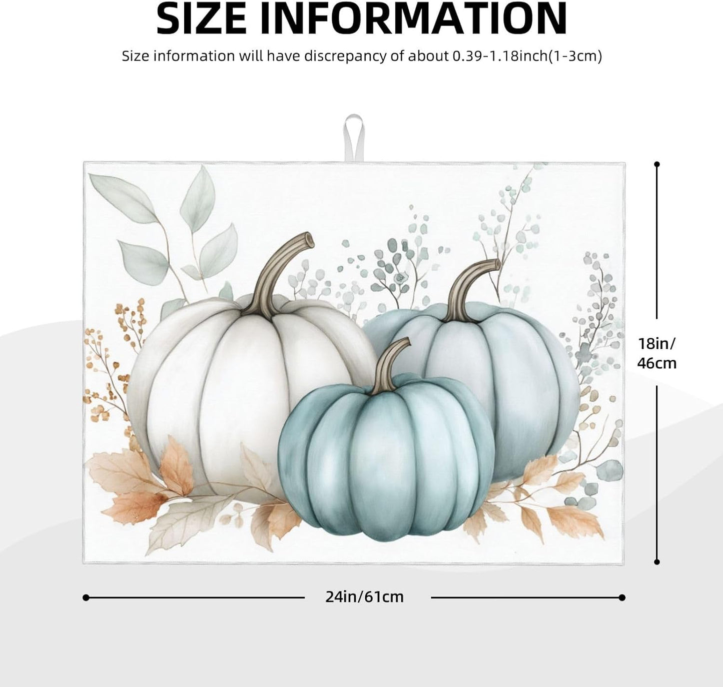 Dish Drying Mat Pastel Pumpkin Thanksgiving Leaf for Kitchen Counter Absorbent 18x24 Inch Microfiber Dishes Plate Glass Dry Draining Pad Reversible Washable