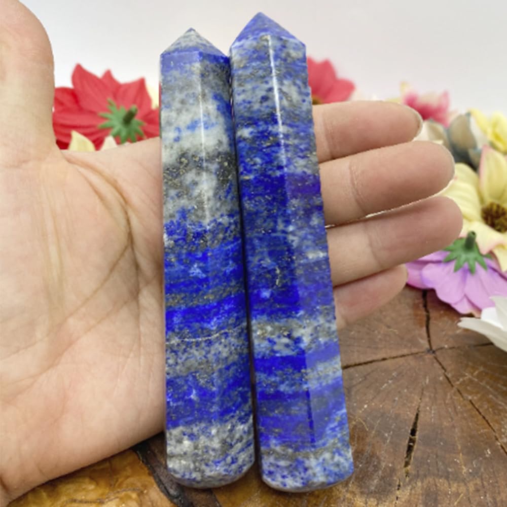 Natural Lapis Lazuli Crystal Point - 5.8-6.2 inch Raw Stone Hand-Polished Wand for Third Eye Activation, Chakra Balancing,Spiritual Healing & Meditation(Lapis Lazuli /5.8-6.2 inch 2pcs)
