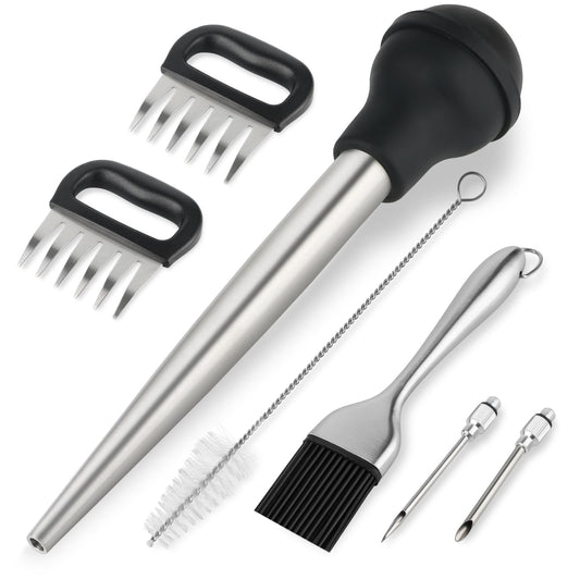 T-Raputa Turkey Baster Set – Includes Baster for Cooking, Barbecue Basting Brush,2 Meat Shredder Claws 2 Flavor Injector with Cleaning Brush– for Home Baking Kitchen Tool,Ideal Holiday Gift Great