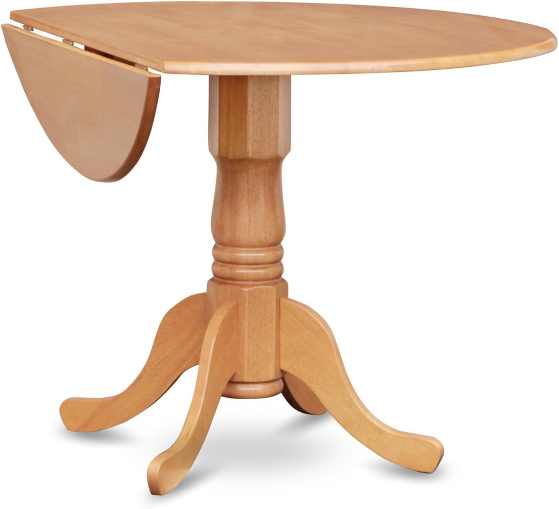 East West Furniture DLAB5-OAK-55 5 Piece Dining Room Furniture Set Includes a Round Dining Table with Dropleaf and 4 Oasis Blue Faux Leather Parsons Chairs, 42x42 Inch, Oak