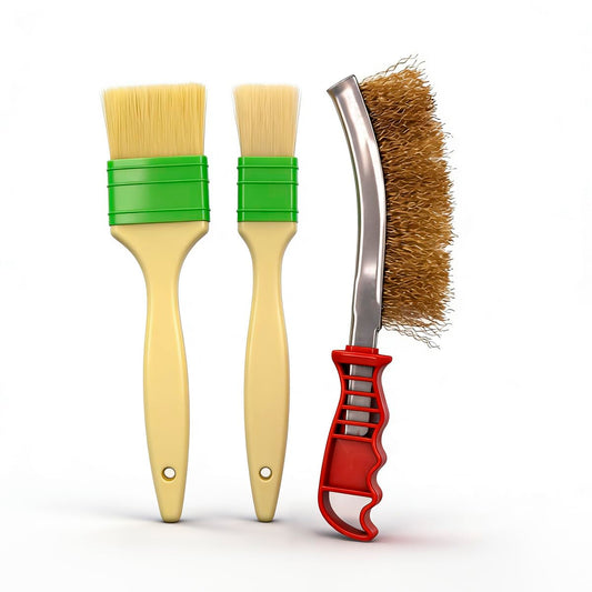 Cnxhmbru BBQ Grill Brush Set with Wire Scraper and Basting Brushes, 3-Piece, 1 in and 2 in Pastry Brushes for Cooking