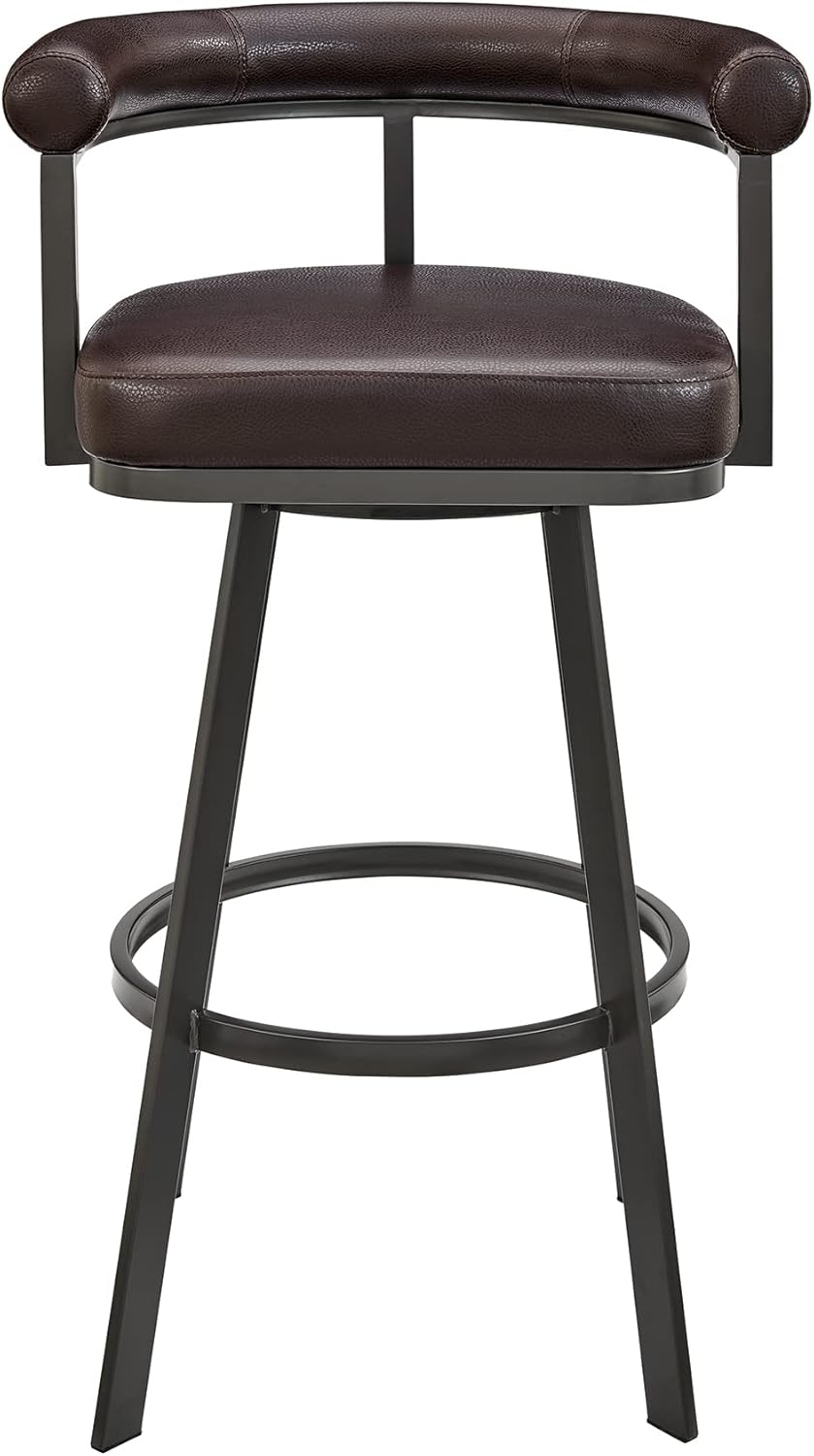 Armen Living Magnolia Swivel Counter Stool in Brown Metal with Brown Faux Leather