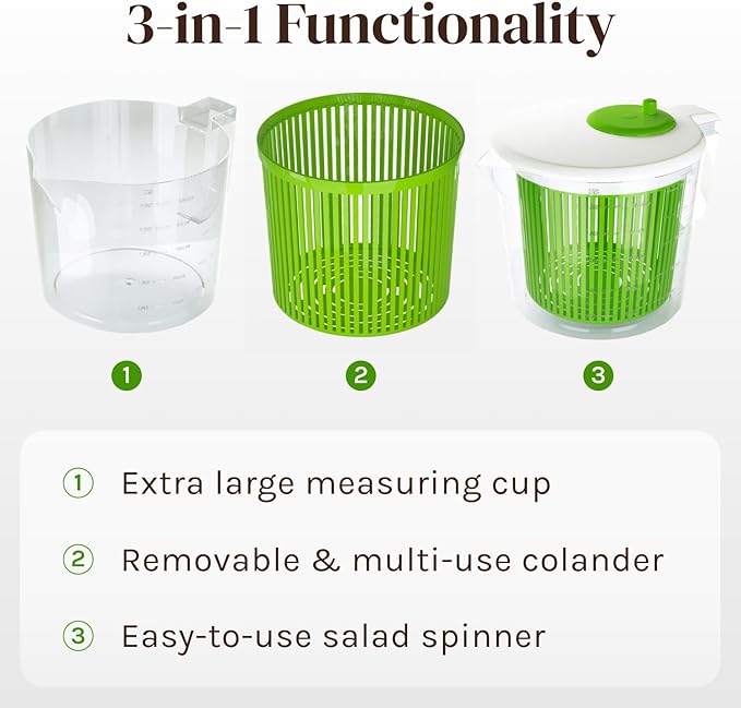 Small Salad Spinner, Mini Salad Spinner and Dryer With Measuring Cup Bowl, Best Rated Lettuce Spinners Single Serve, Colander with Spinner, Vegetable Washing Basket, Great Fruit Washer and Strainer